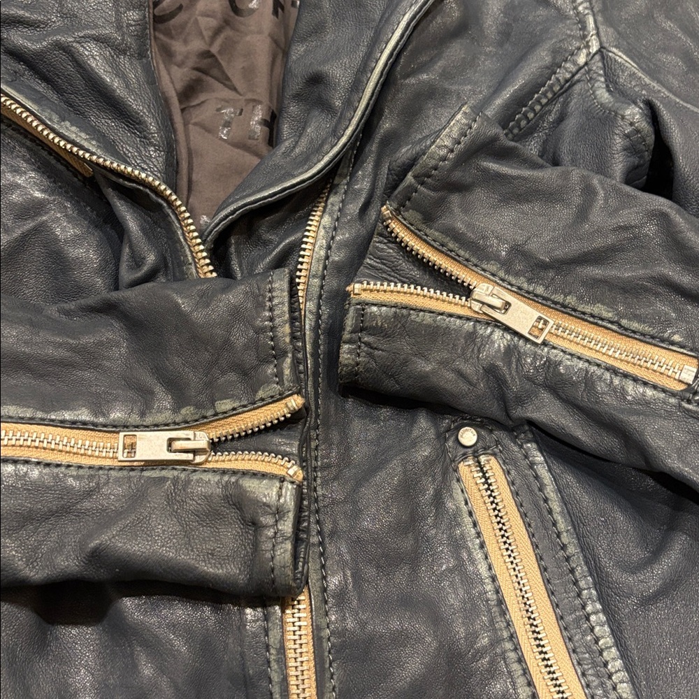 Mauritius Blue Navy Leather Moto Jacket - Picture 4 of 9